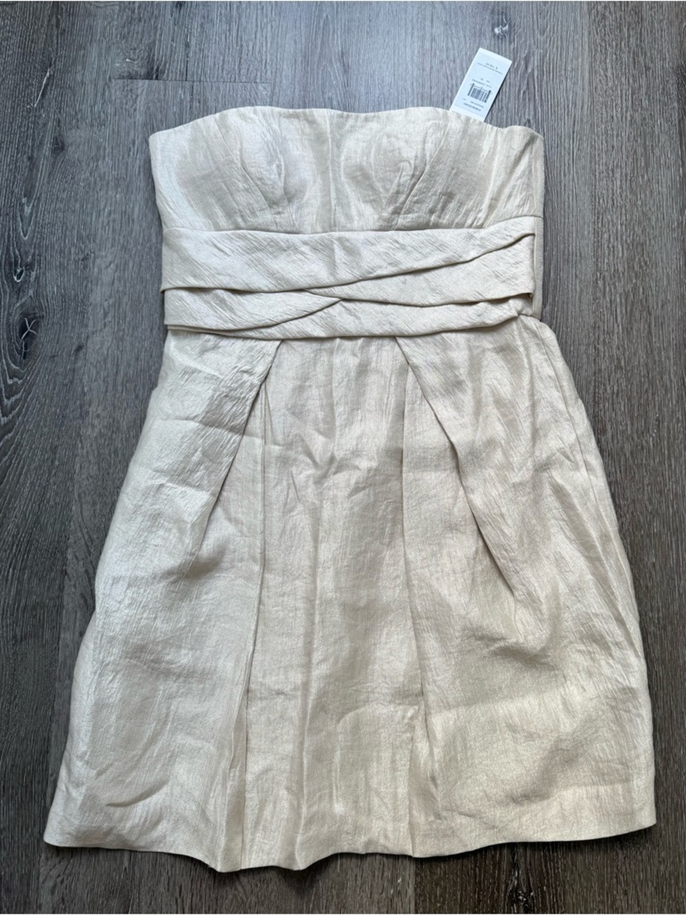 Max & Cleo Champagne Strapless Mini Dress Pleated Cocktail Bridal Size 12 NWT